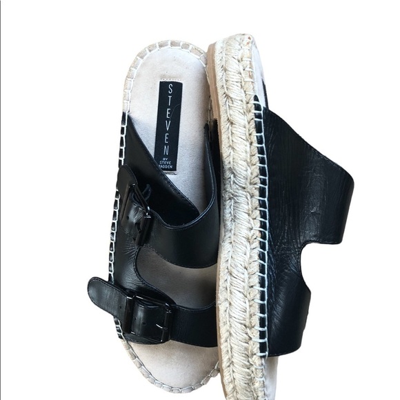 Steven Steve Madden Black Lapis Espadrille Leather Platform Sandal 8M Bohemian - Picture 3 of 7